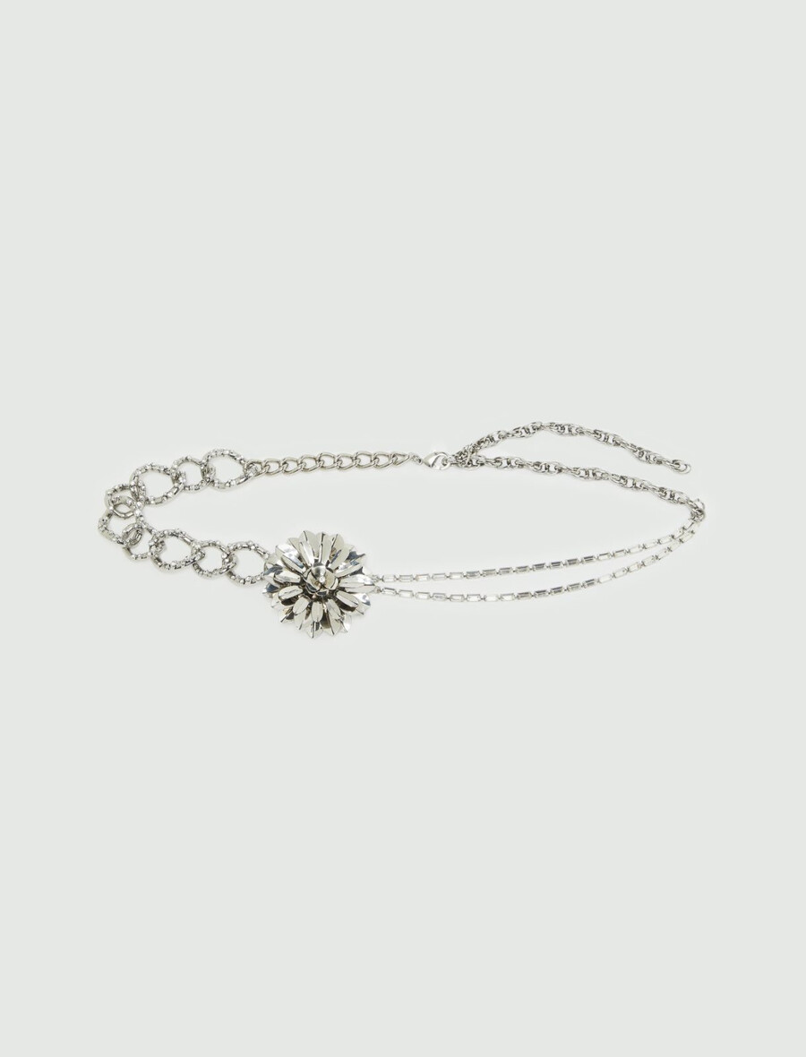 cintura con fiori e strass - argento