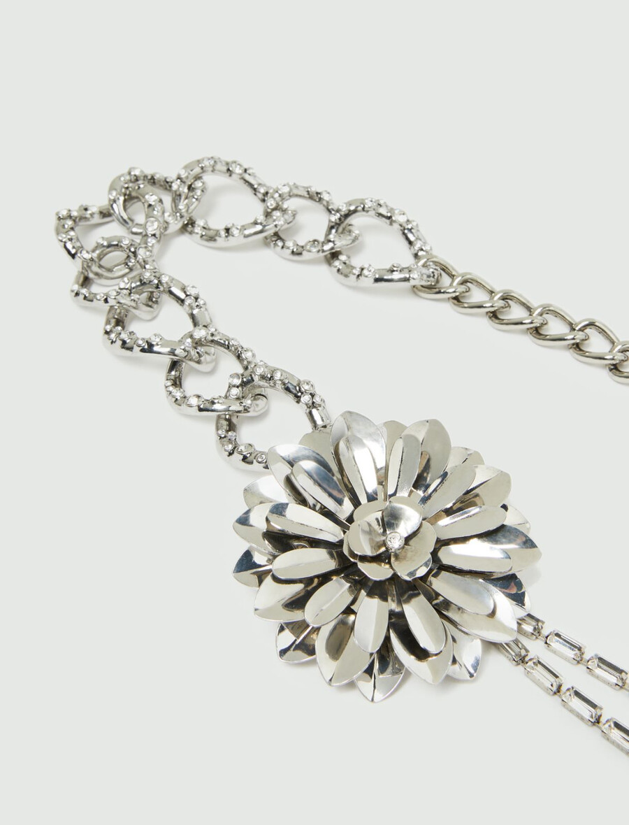 cintura con fiori e strass - argento