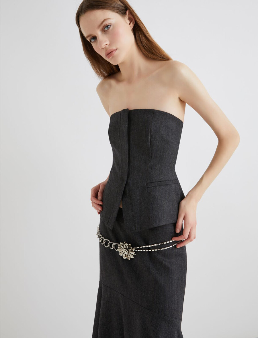 cintura con fiori e strass - argento