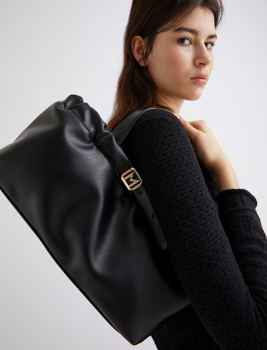 borsa tote orizzontale con dettaglio tracolla - nero