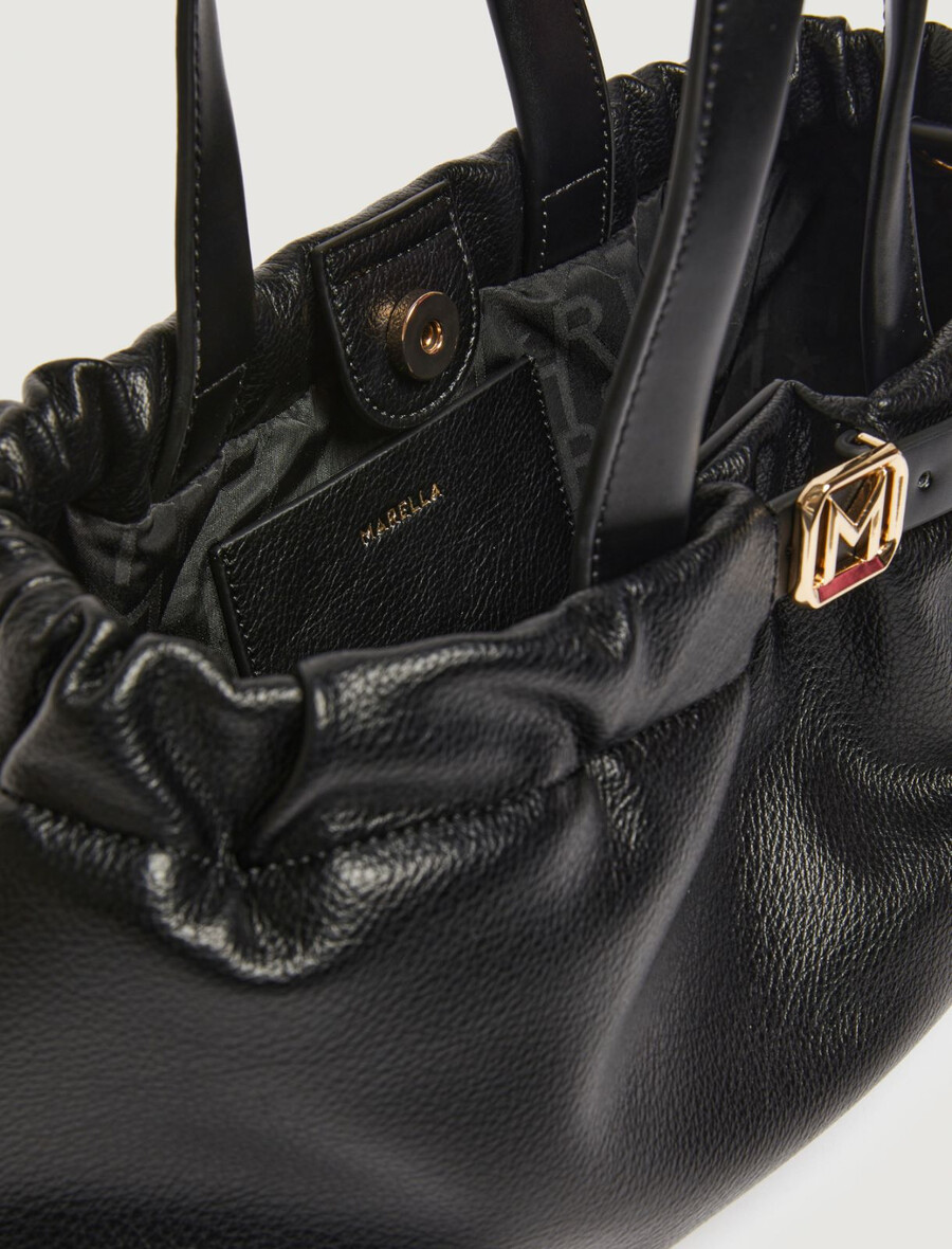 borsa tote orizzontale con dettaglio tracolla - nero