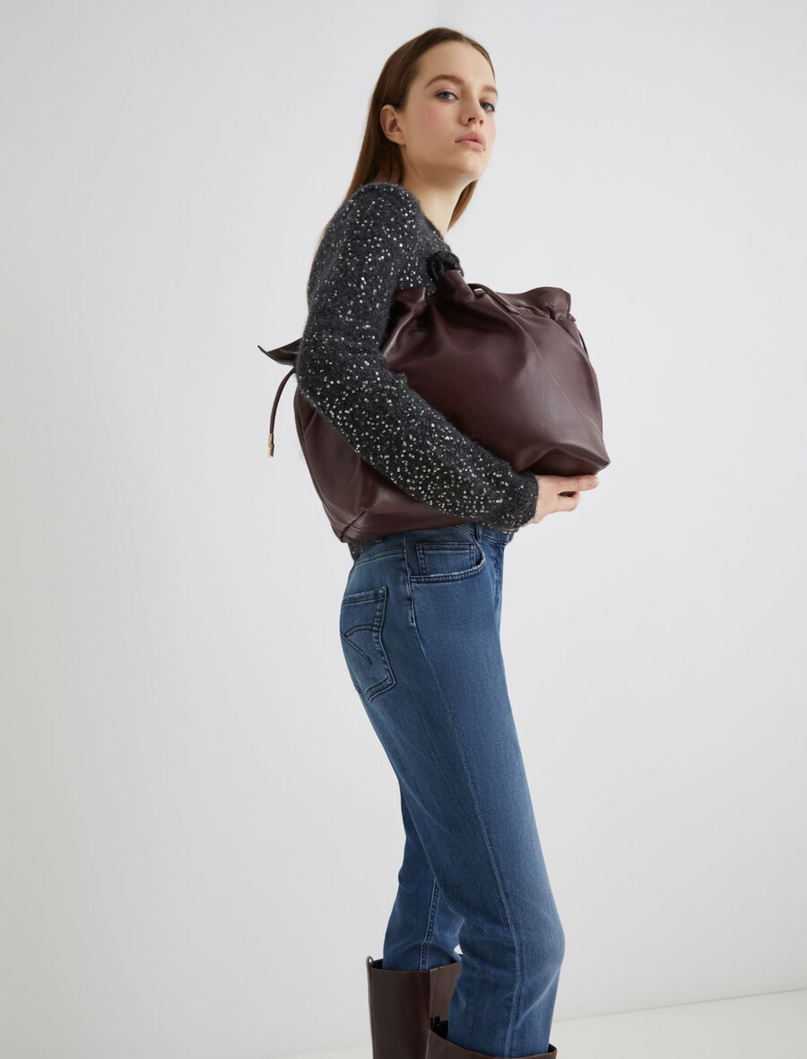borsa tote in pelle nappa - bordeaux