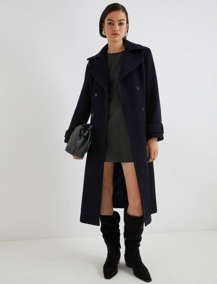 cappotto doppiopetto con dettaglio linguetta - navy