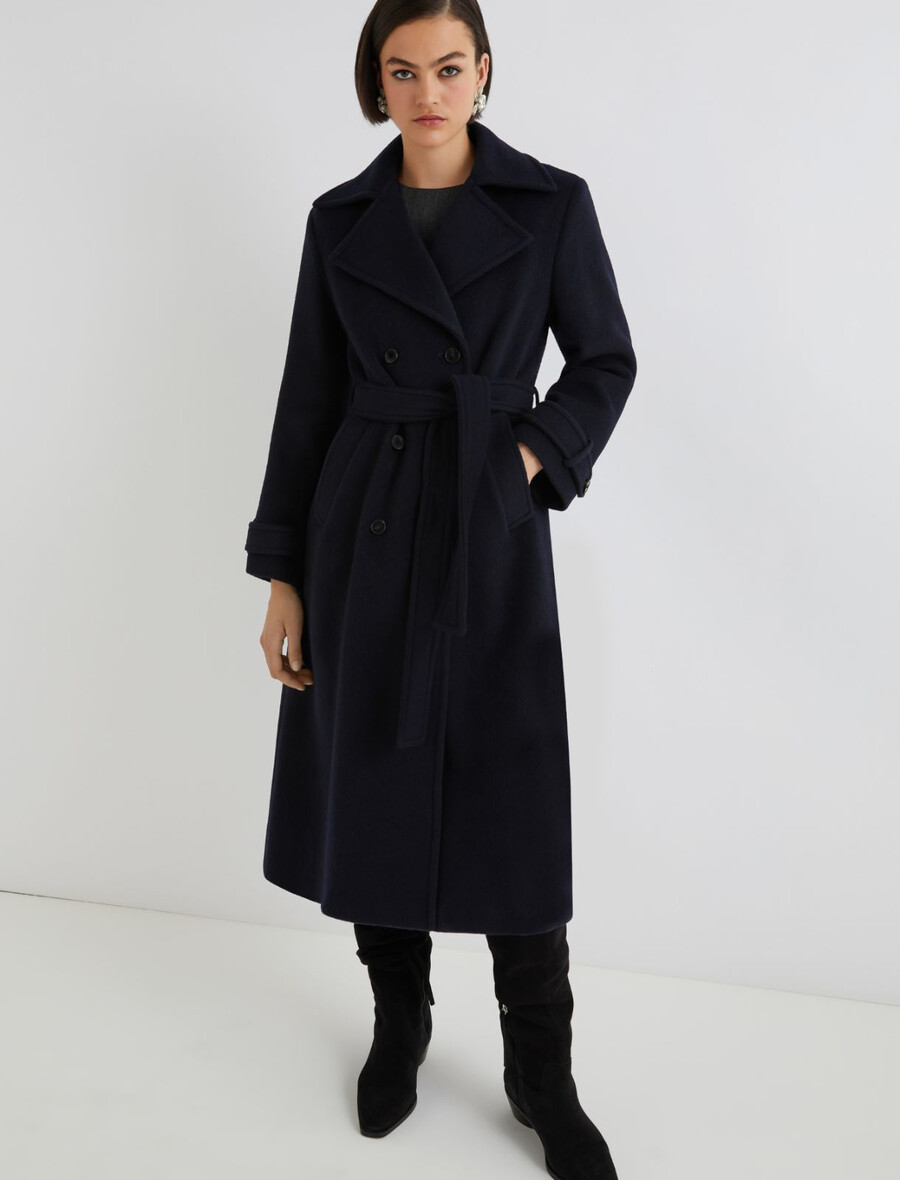 cappotto doppiopetto con dettaglio linguetta - navy