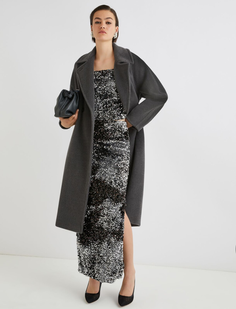 cappotto doppiopetto in panno di castoro - grigio melange