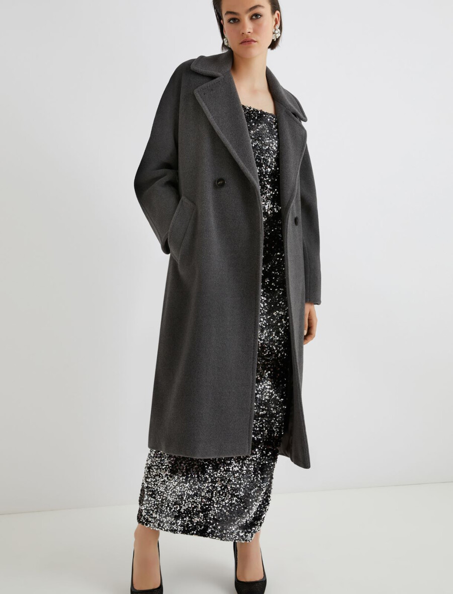 cappotto doppiopetto in panno di castoro - grigio melange