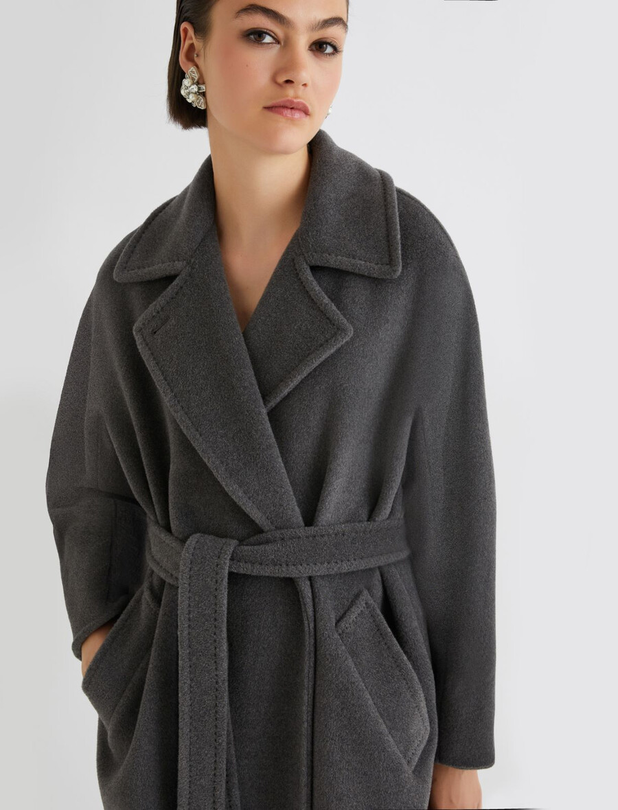 cappotto doppiopetto in panno di castoro - grigio melange