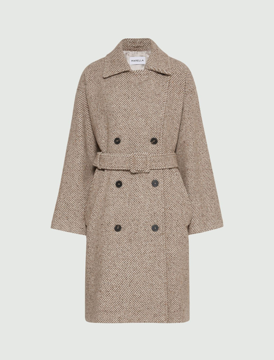 cappotto doppiopetto in alpaca - naturale