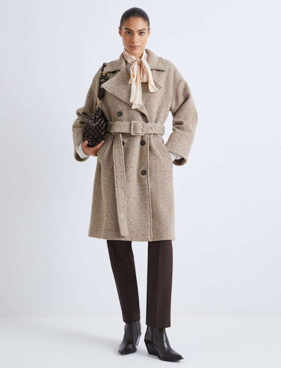 cappotto doppiopetto in alpaca - naturale