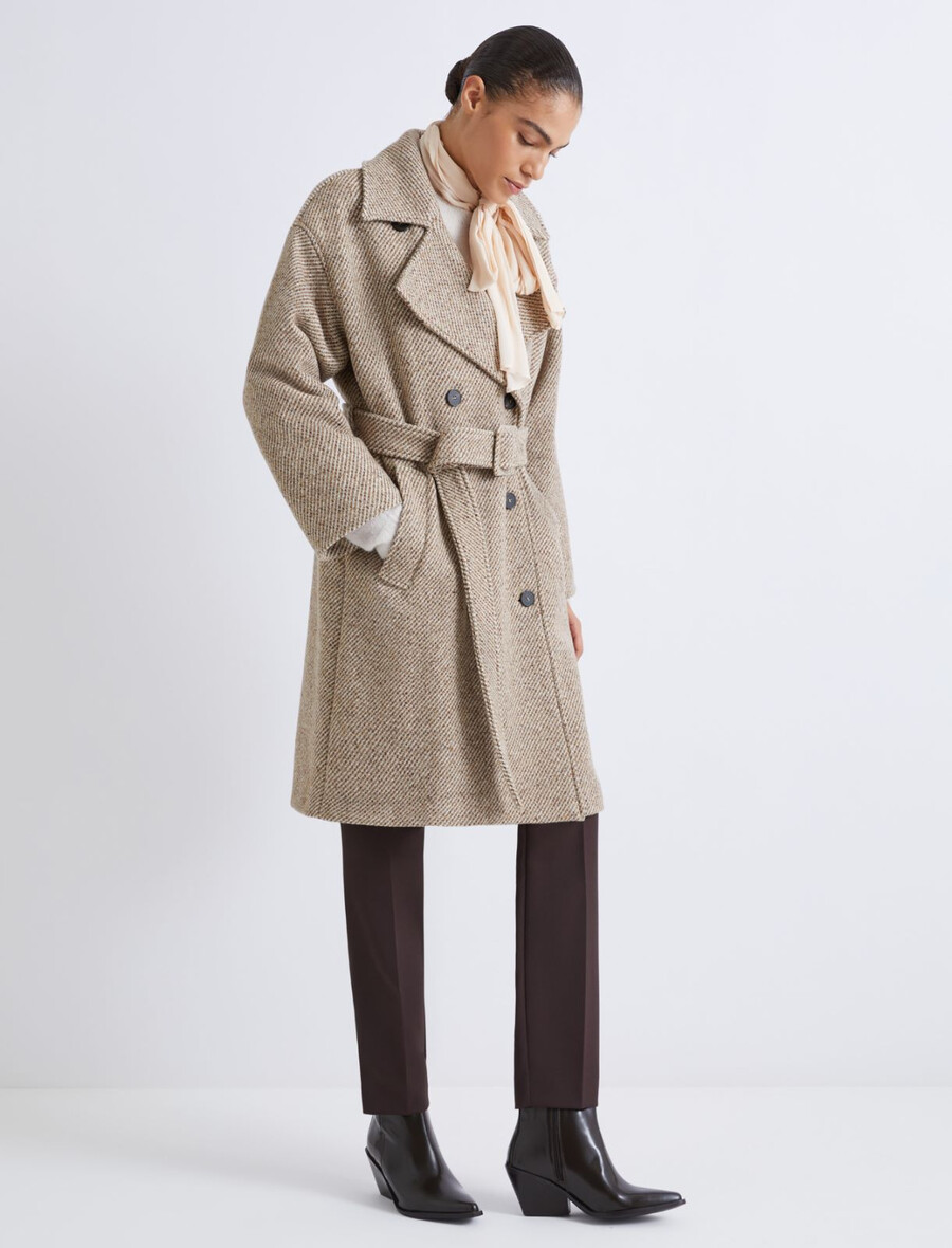 cappotto doppiopetto in alpaca - naturale