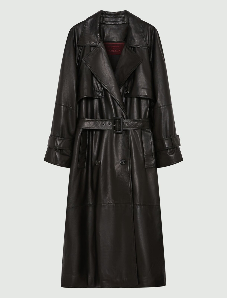 trench imbottito in pelle - nero