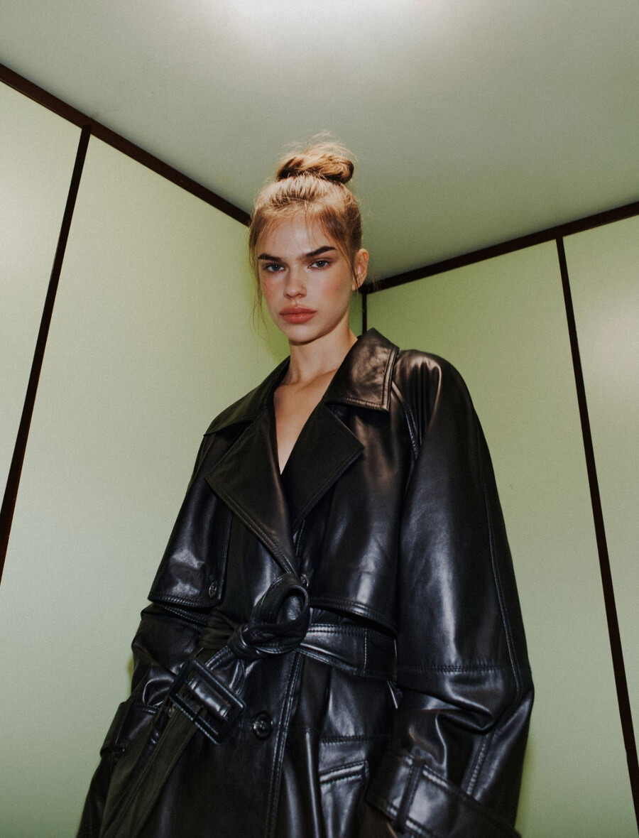 trench imbottito in pelle - nero