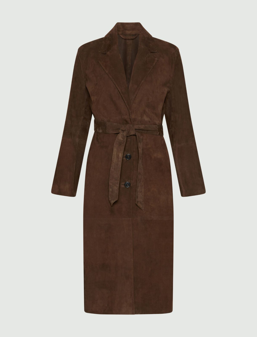 trench in pelle scamosciata - marrone