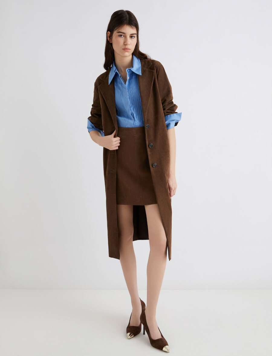 trench in pelle scamosciata - marrone