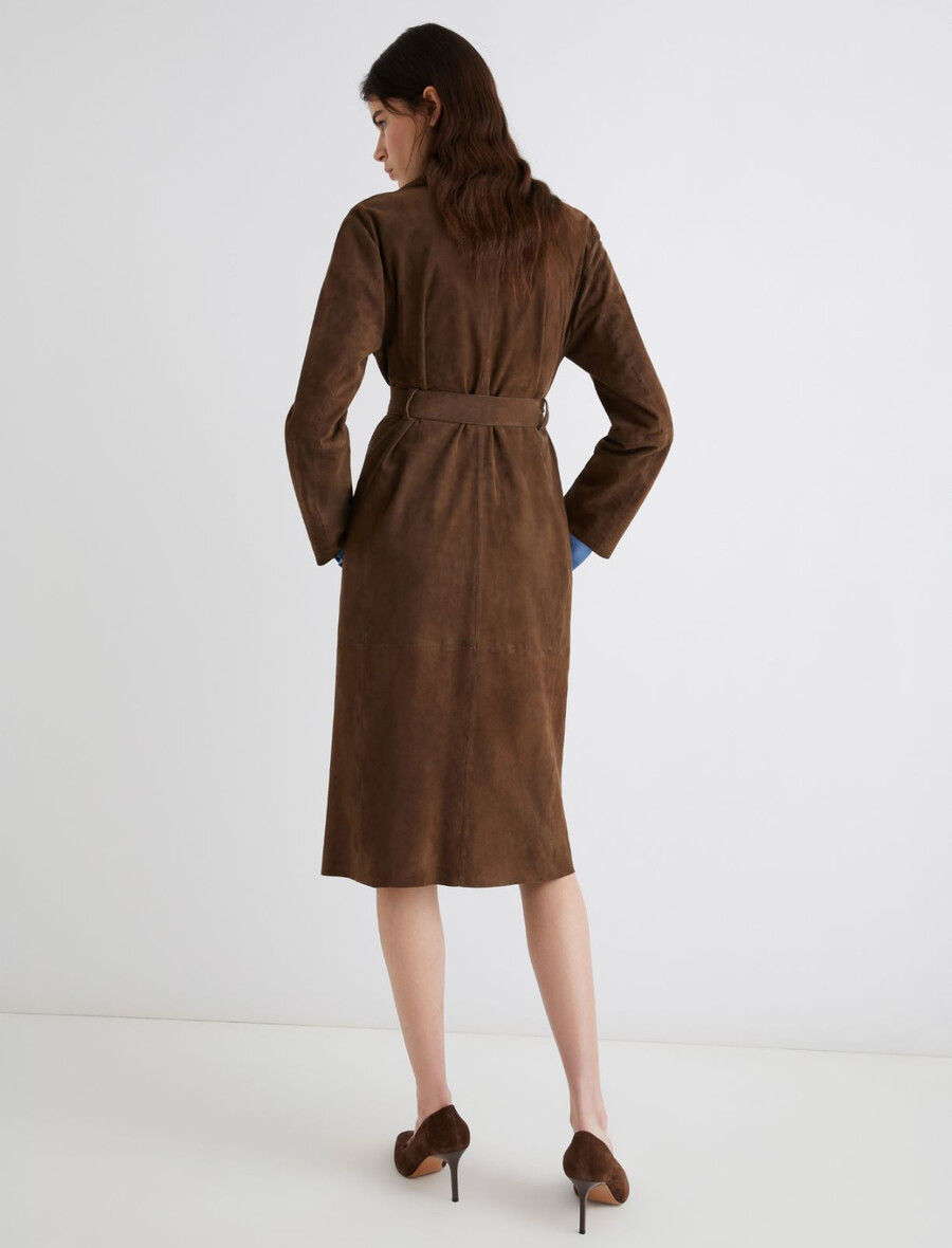 trench in pelle scamosciata - marrone