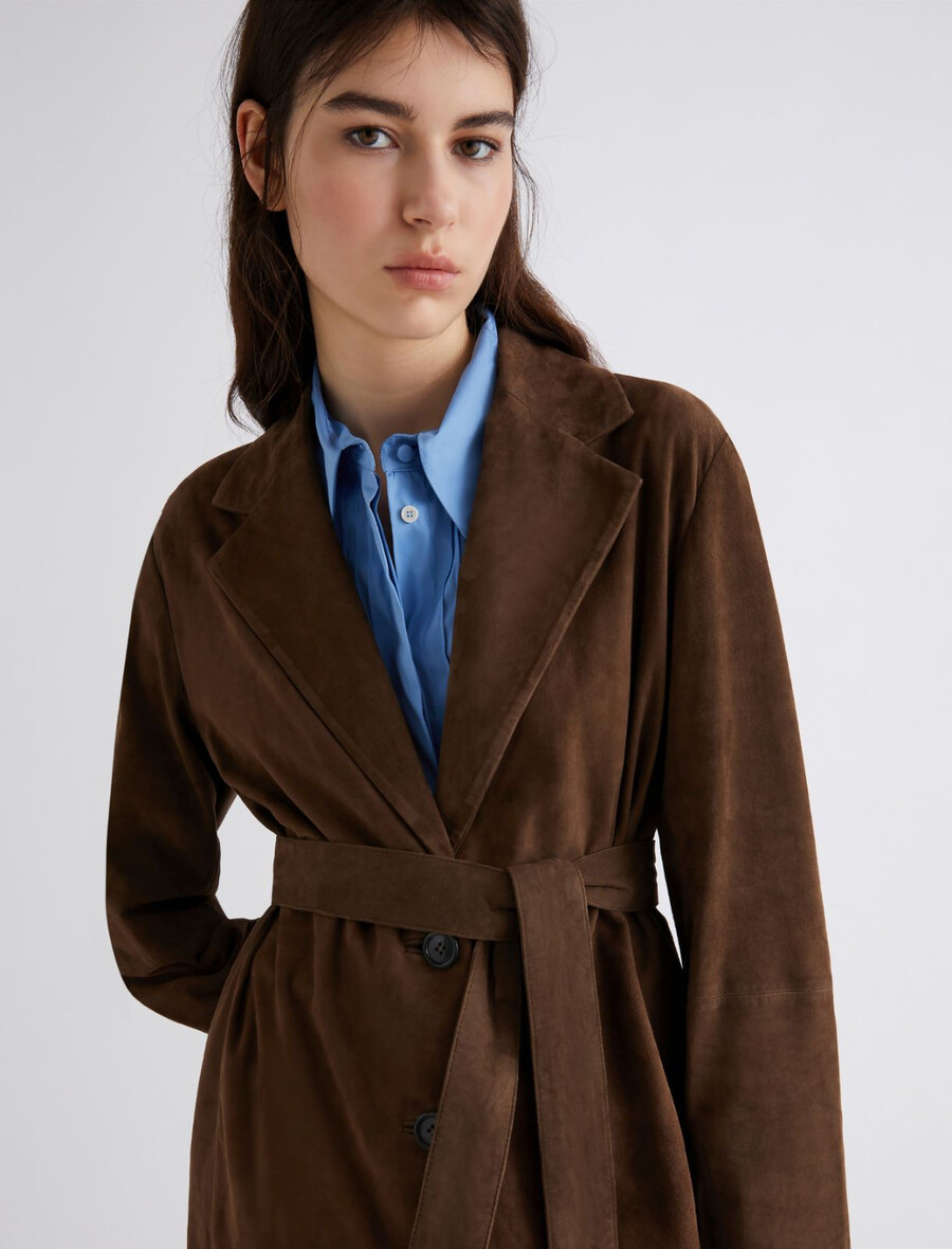 trench in pelle scamosciata - marrone