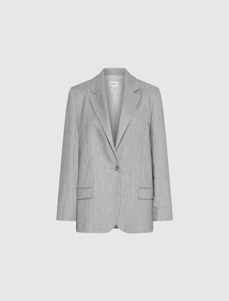 blazer in grisaglia di misto lino elasticizzato - grigio