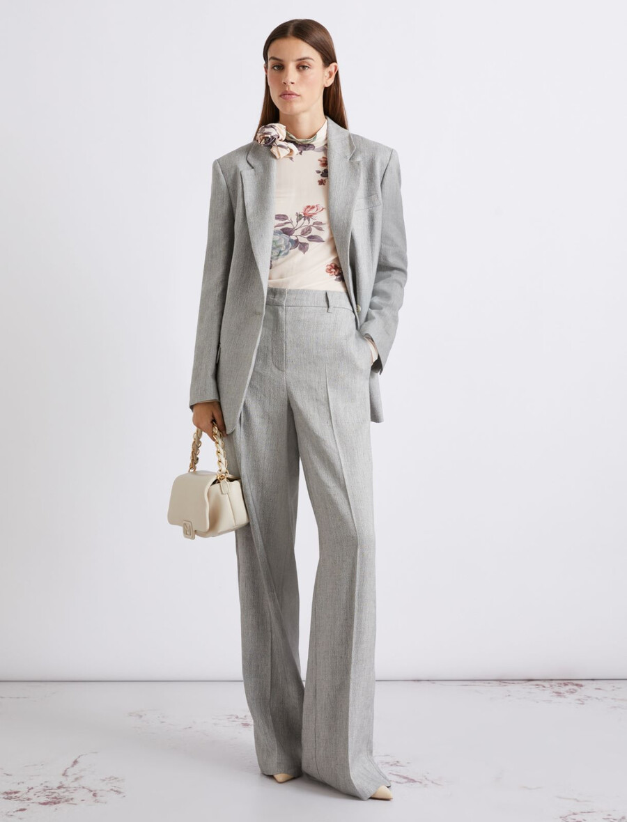 blazer in grisaglia di misto lino elasticizzato - grigio