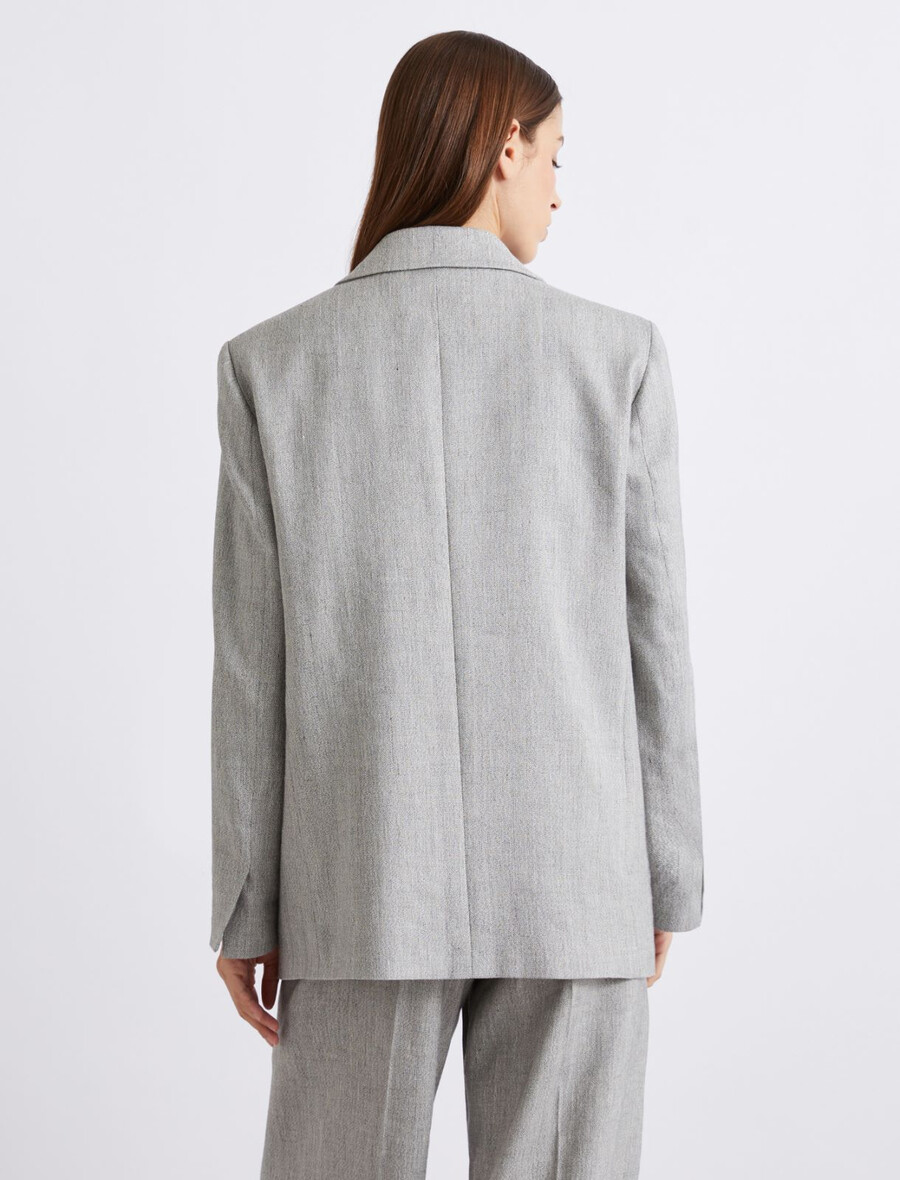 blazer in grisaglia di misto lino elasticizzato - grigio