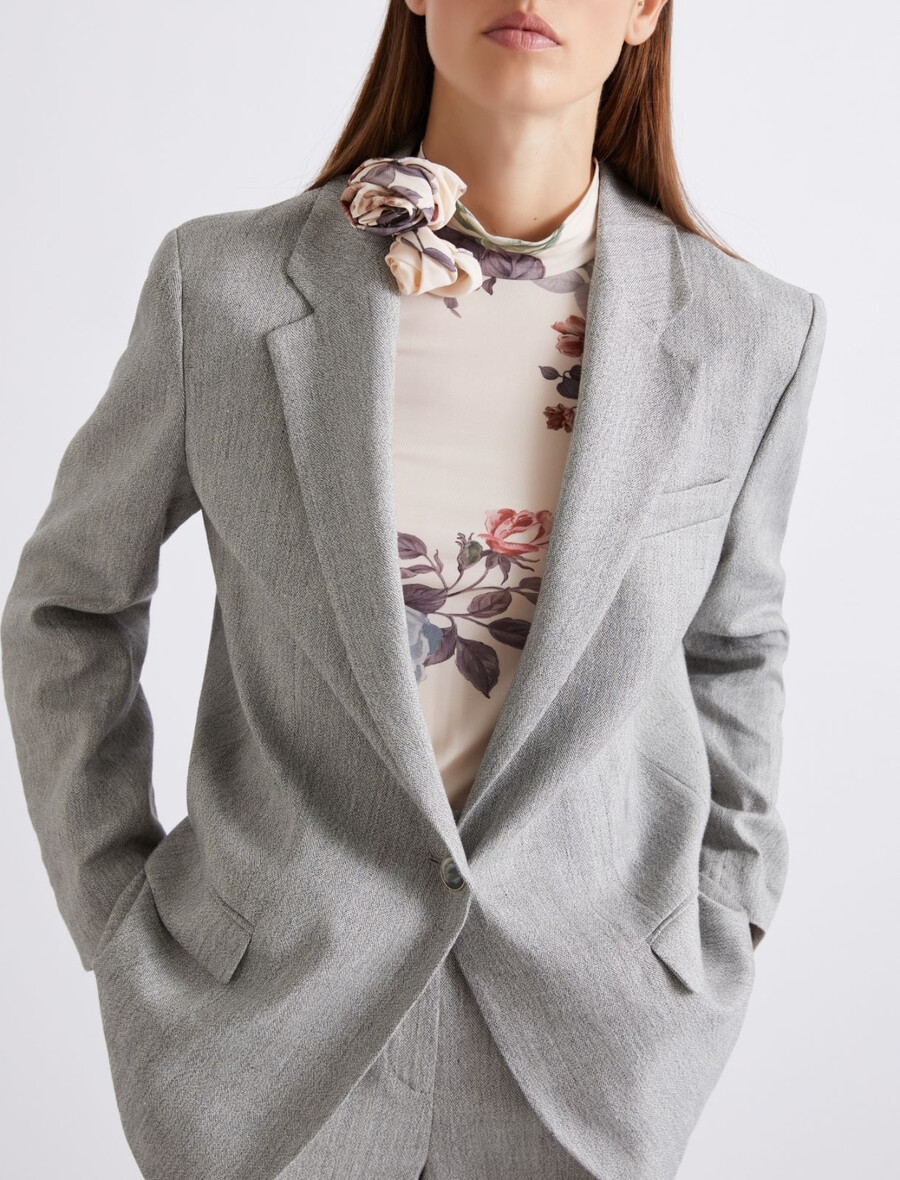 blazer in grisaglia di misto lino elasticizzato - grigio