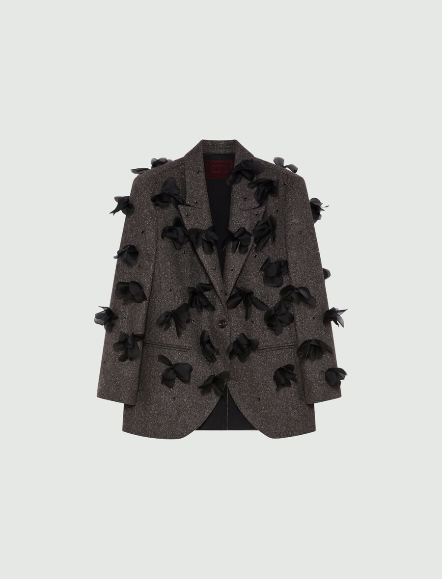 blazer con dettagli floreali e ricamati - marrone scuro