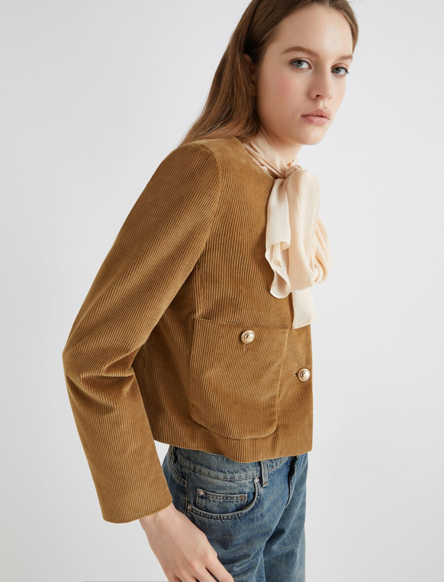 giacca squadrata in velluto - oliva