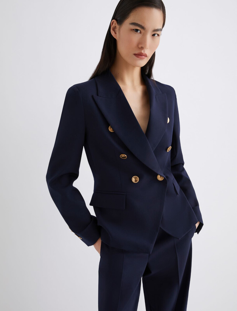 giacca slim fit in misto lana elasticizzata - navy