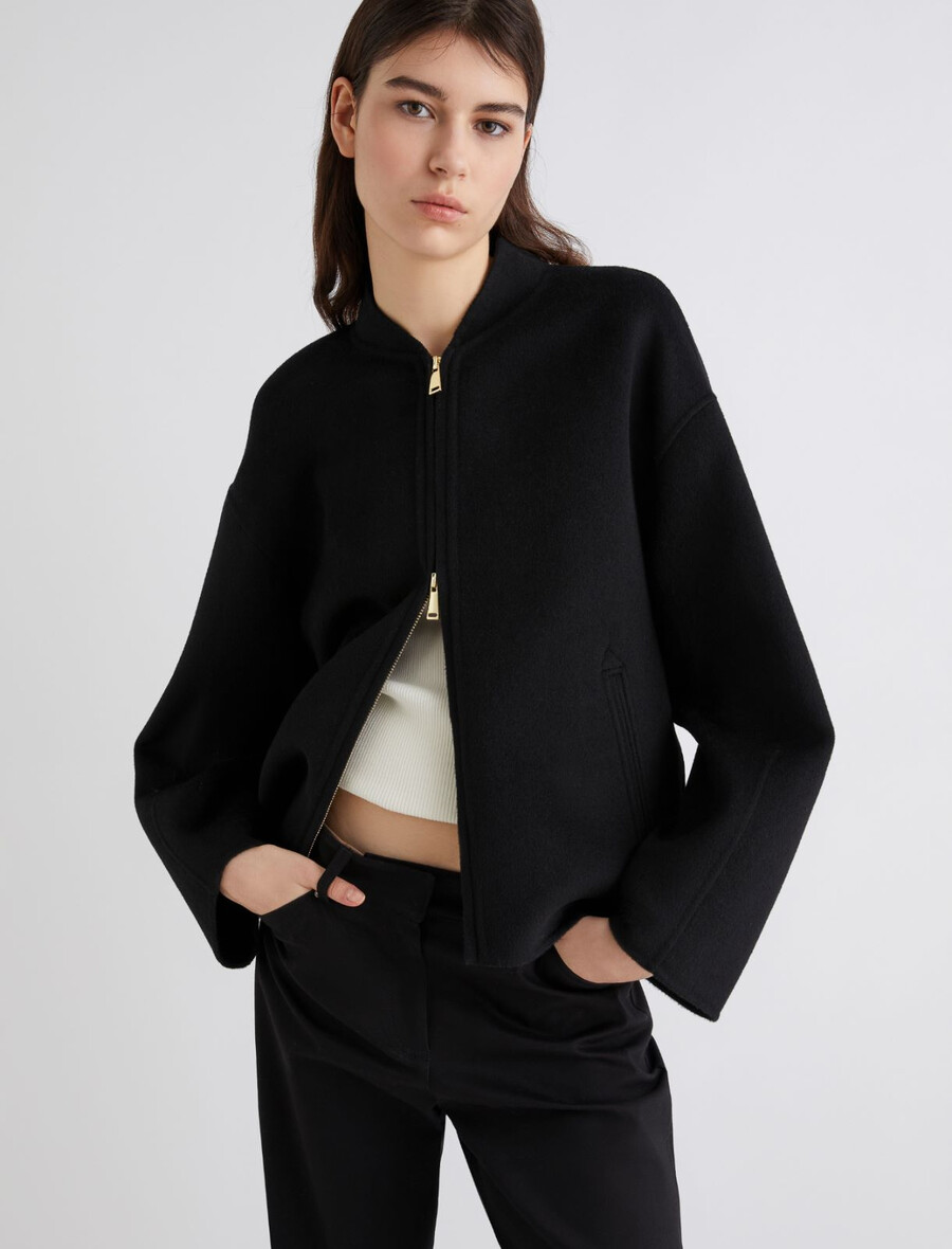 bomber in pura lana - nero