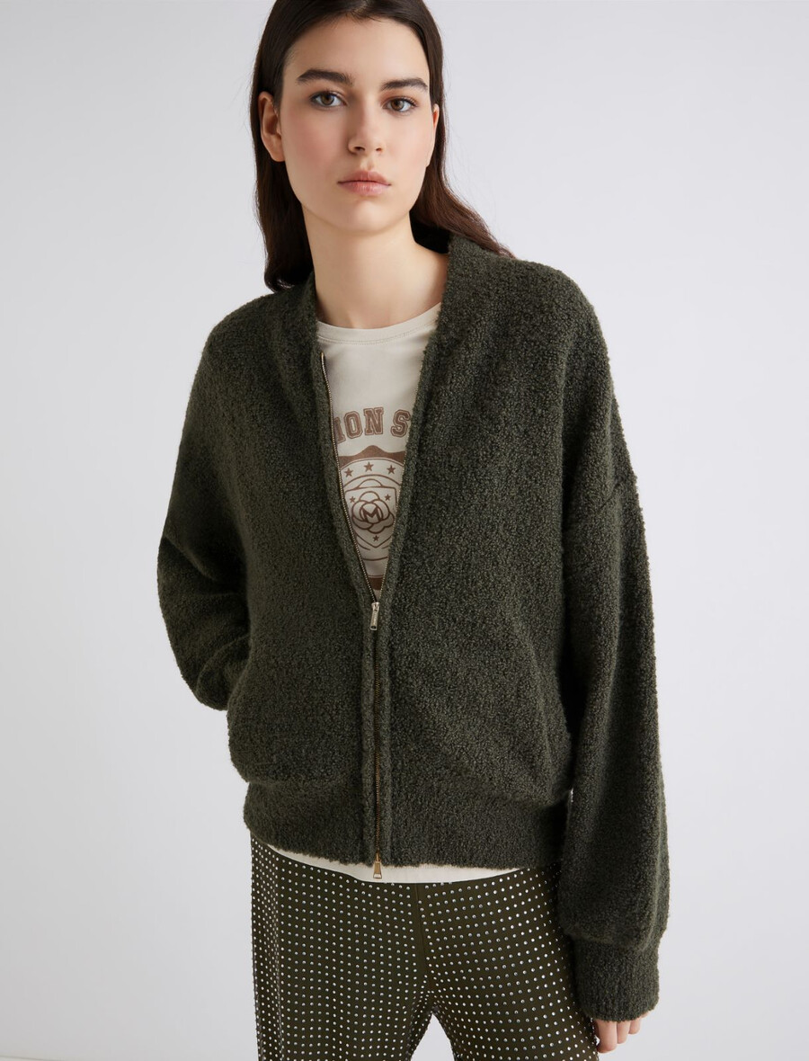 giubbotto bomber in bouclé - kaki