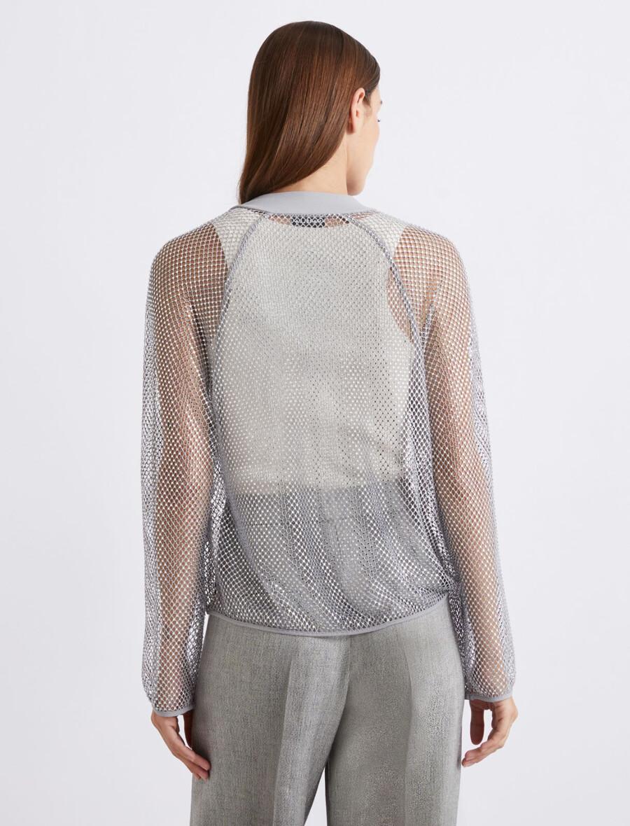 giacca blouson in rete di strass - grigio