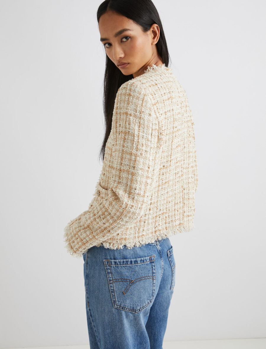 giacca corta in lamé con paillettes - beige