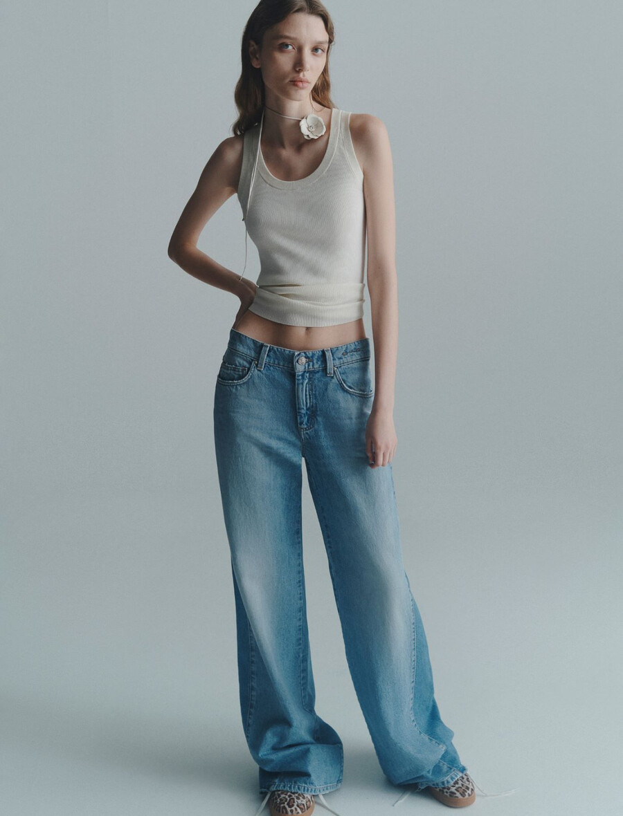 jeans a gamba larga e vita bassa - azzurro chiaro