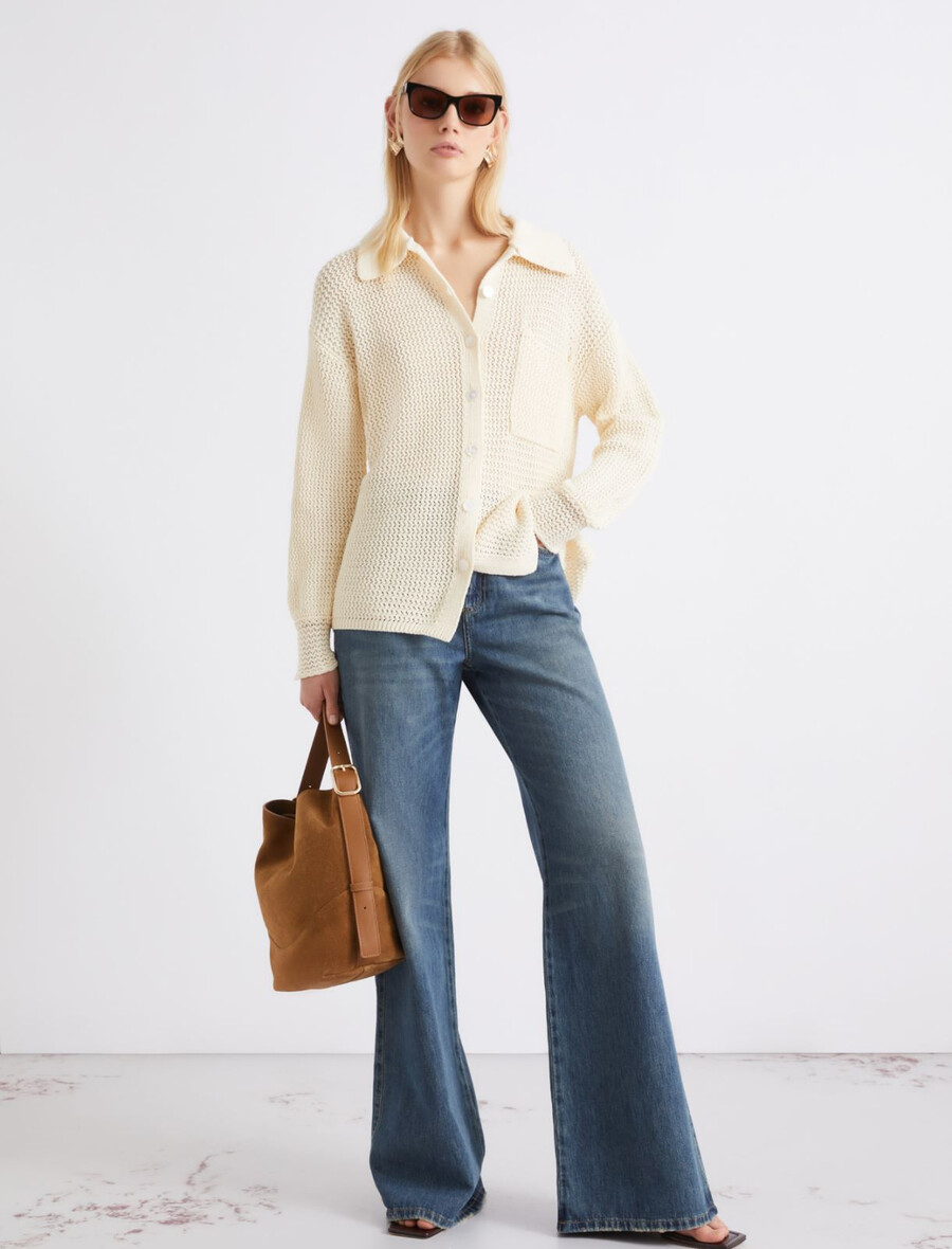 giacca in maglia di puro cotone - bianco lana