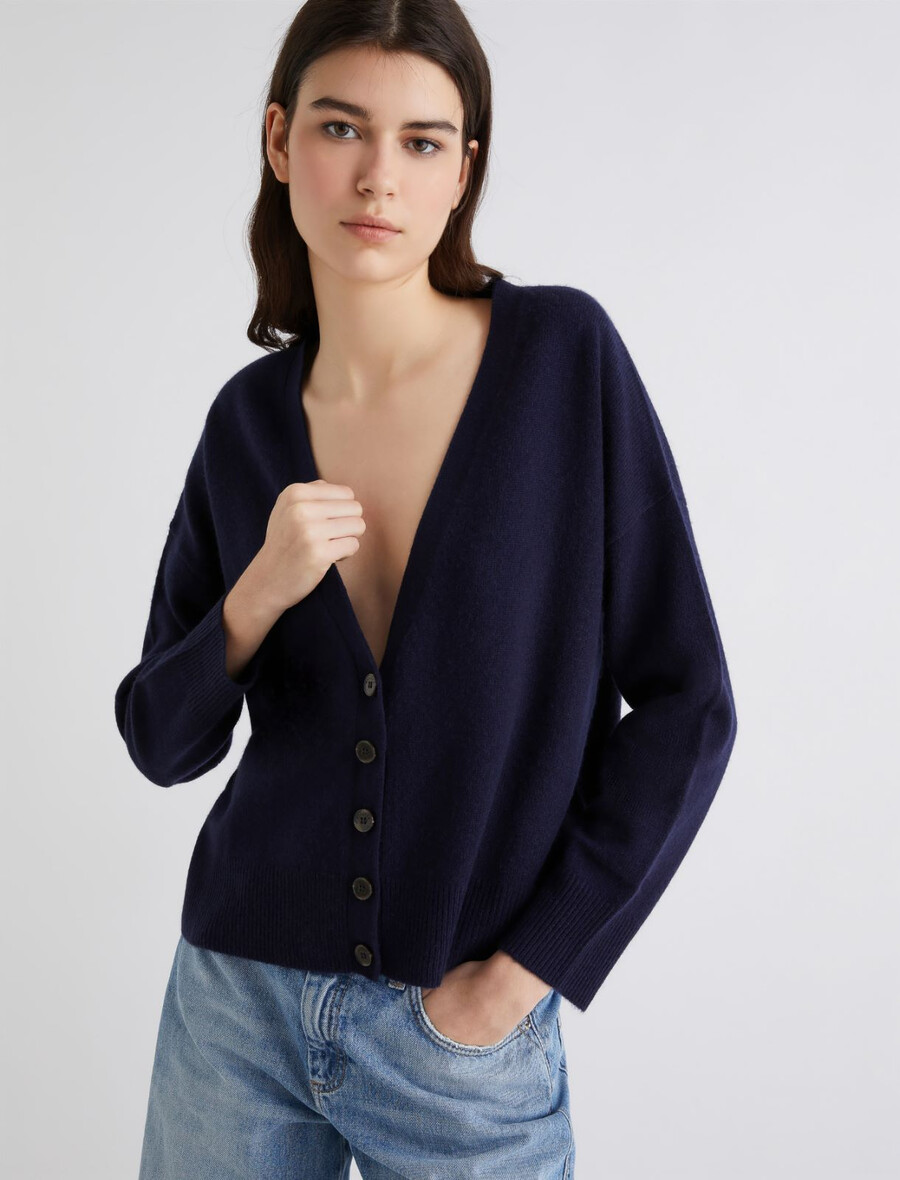 cardigan in lana e cashmere - navy