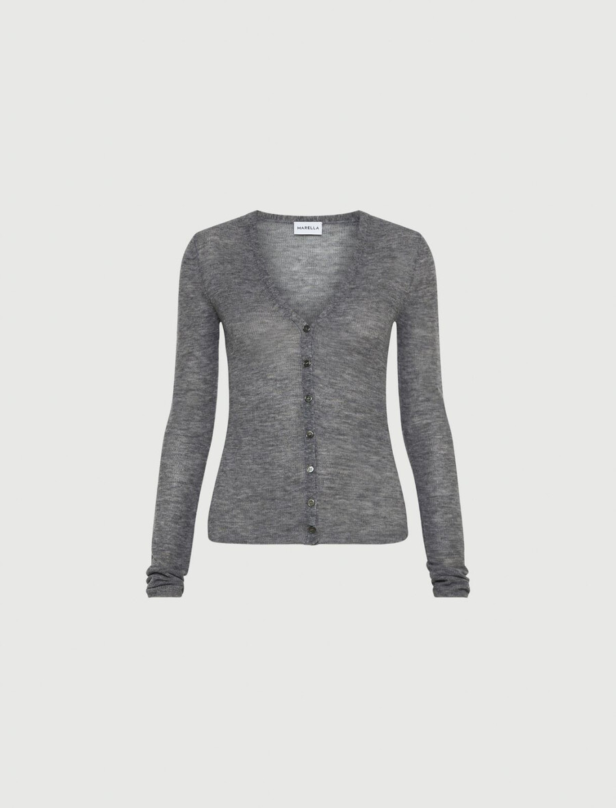 cardigan in lana con dettaglio in micro paillettes - grigio melange