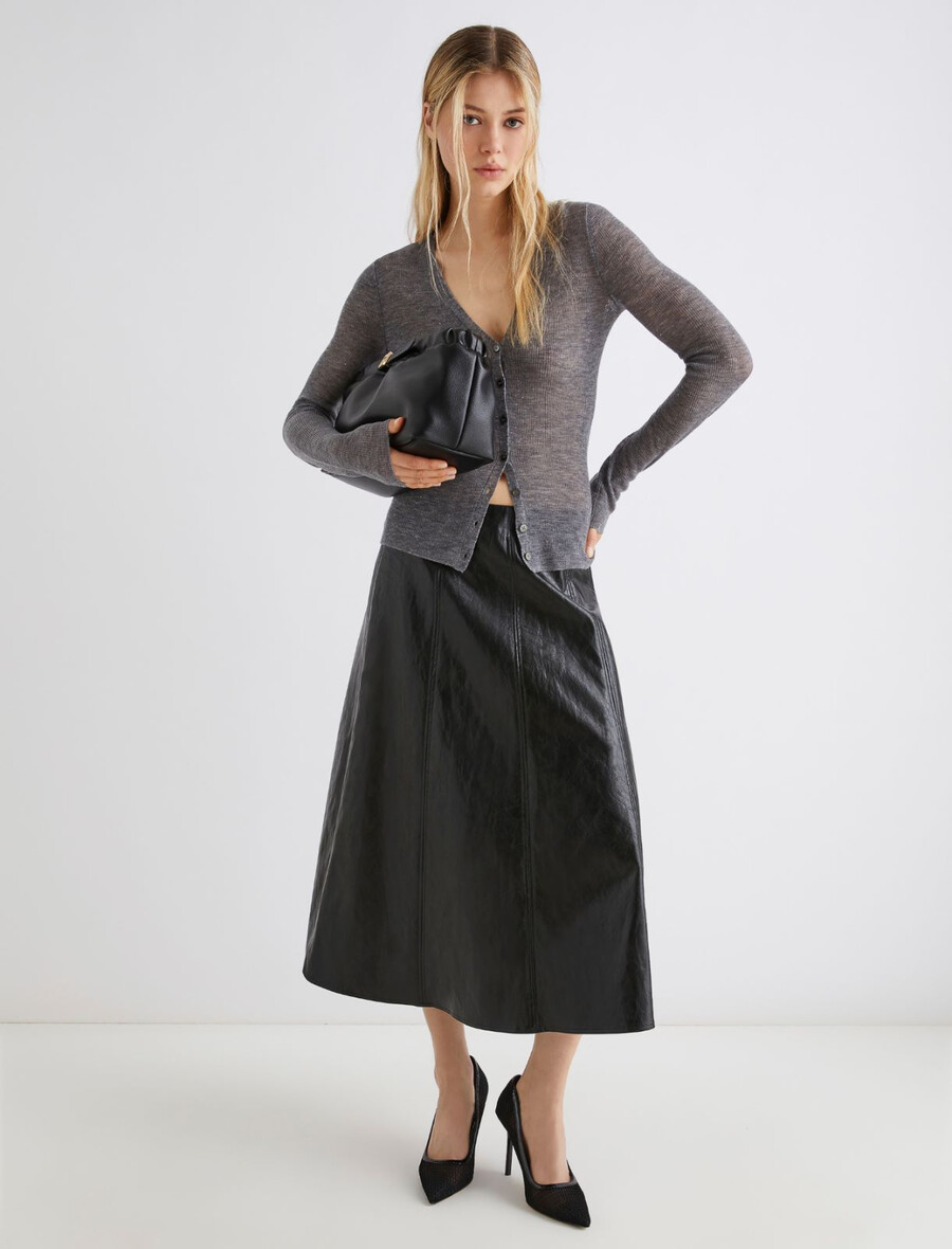 cardigan in lana con dettaglio in micro paillettes - grigio melange