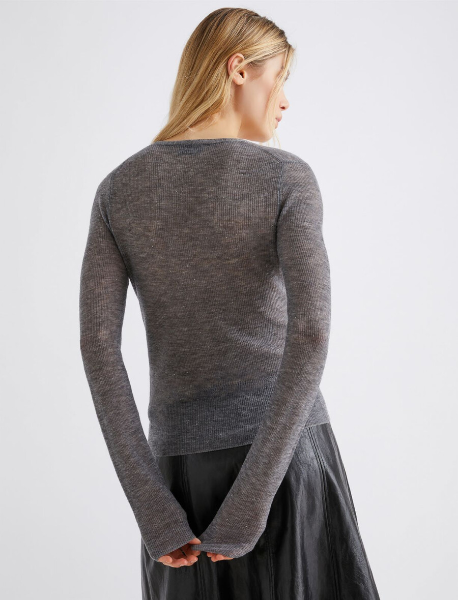 cardigan in lana con dettaglio in micro paillettes - grigio melange