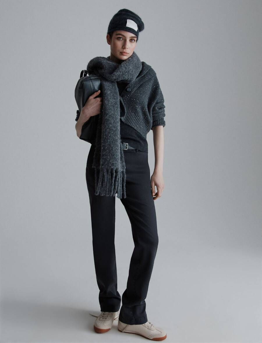 cardigan in misto cashmere con paillettes - grigio scuro