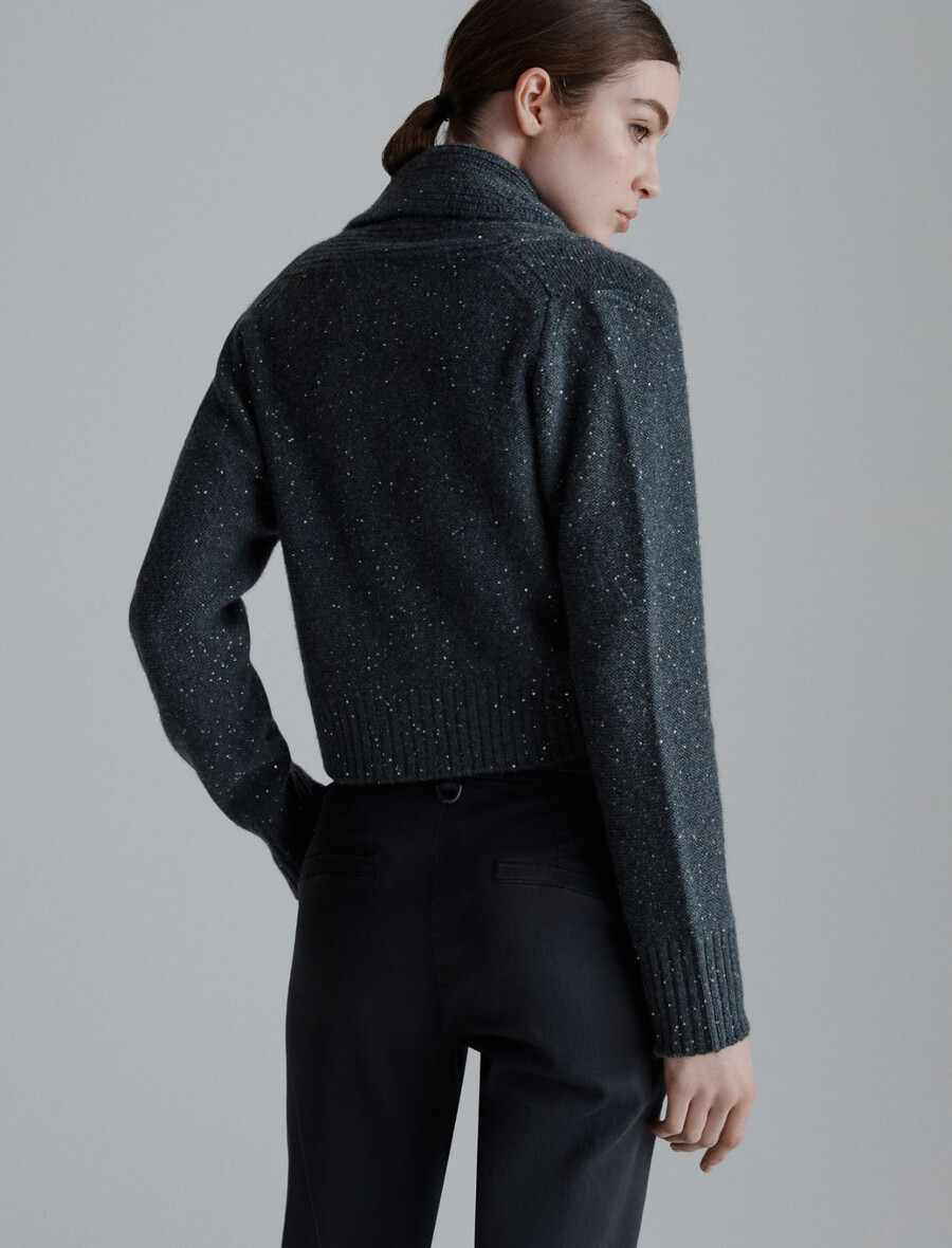 cardigan in misto cashmere con paillettes - grigio scuro