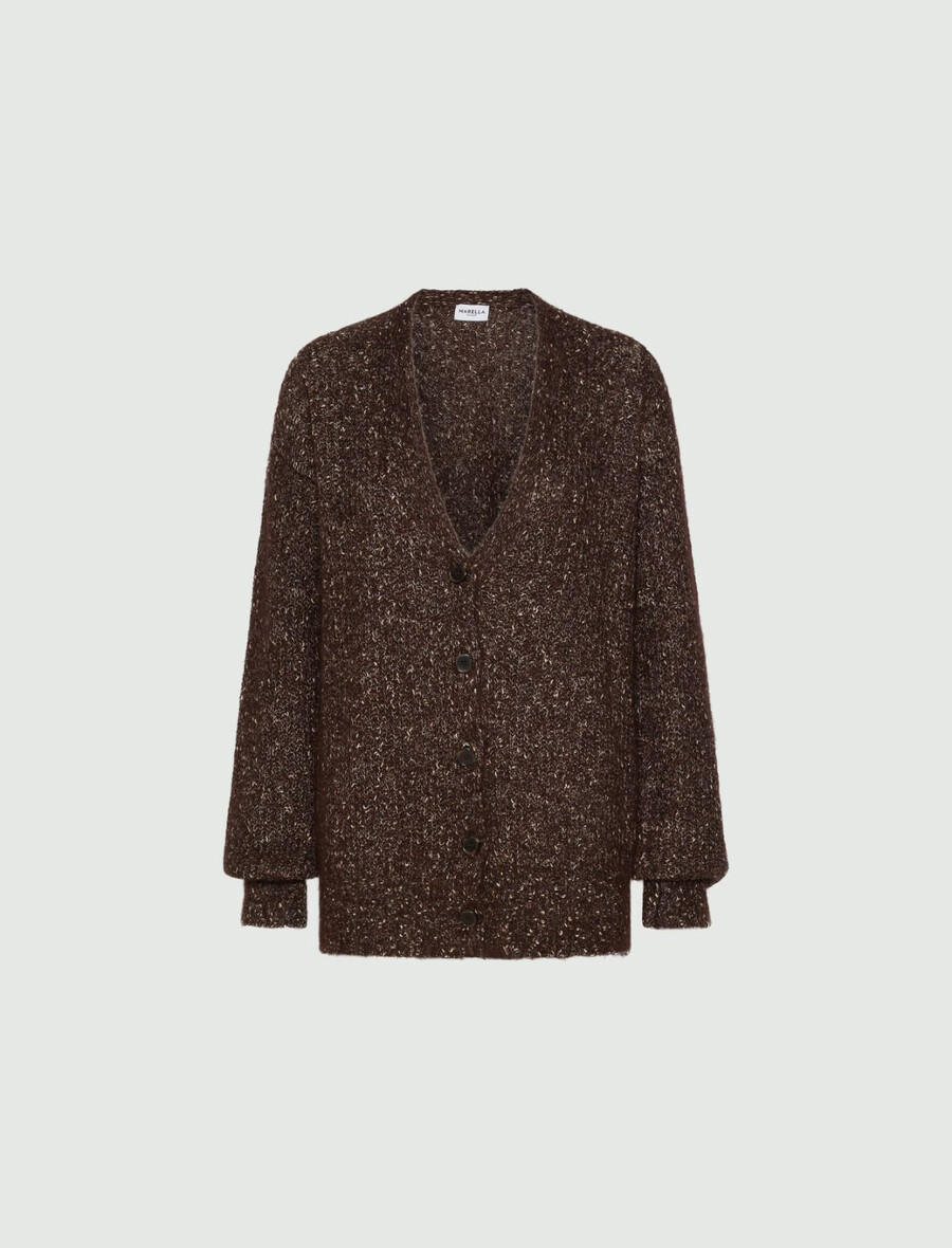 cardigan in mohair e alpaca - marrone