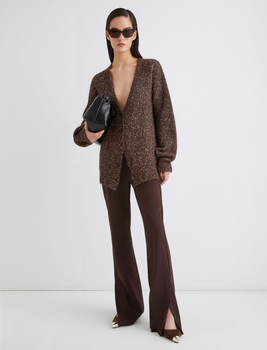 cardigan in mohair e alpaca - marrone