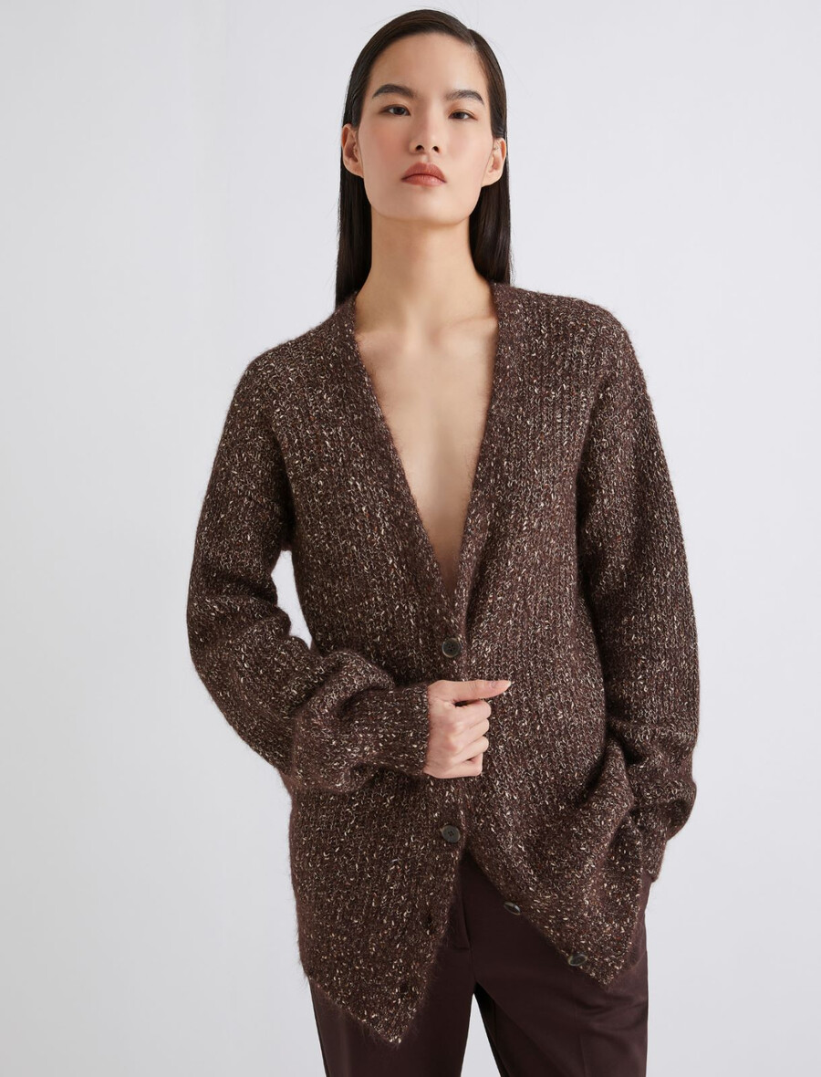 cardigan in mohair e alpaca - marrone