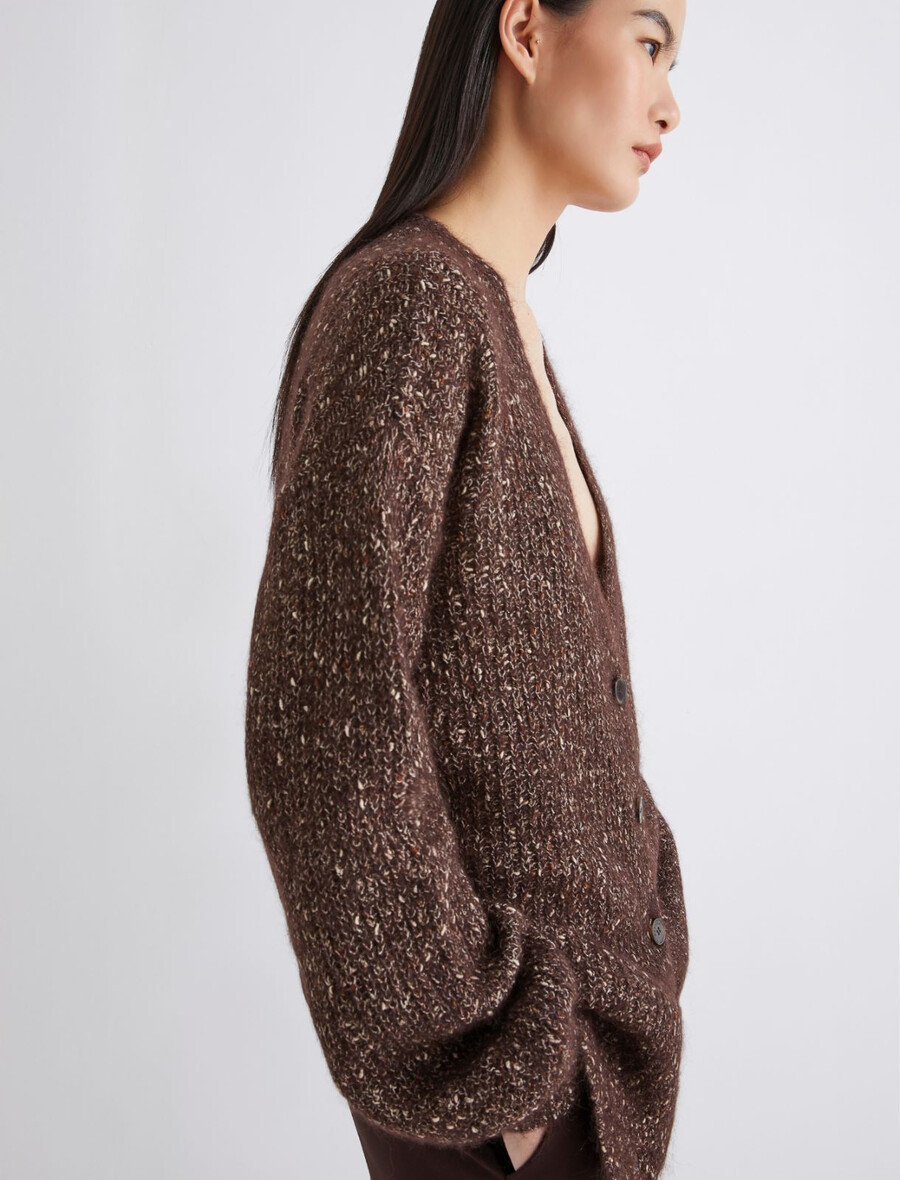 cardigan in mohair e alpaca - marrone