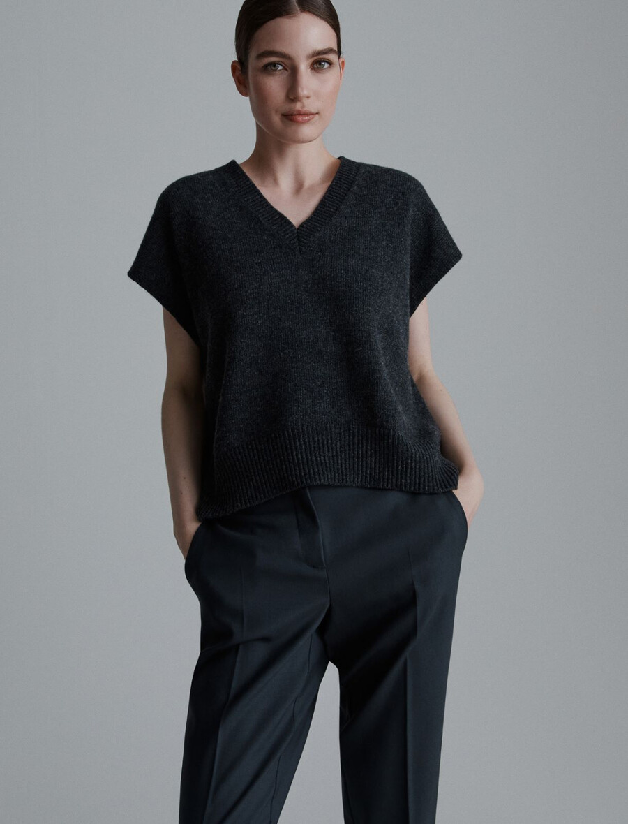 gilet oversize in lana - grigio scuro