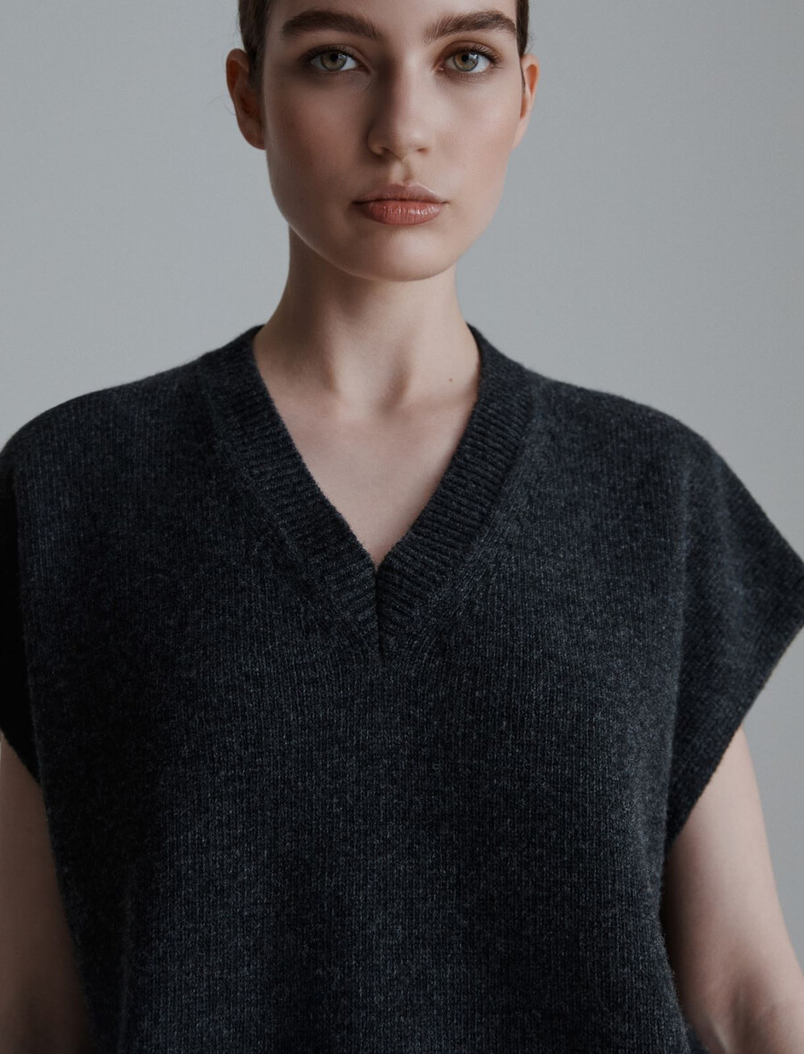 gilet oversize in lana - grigio scuro