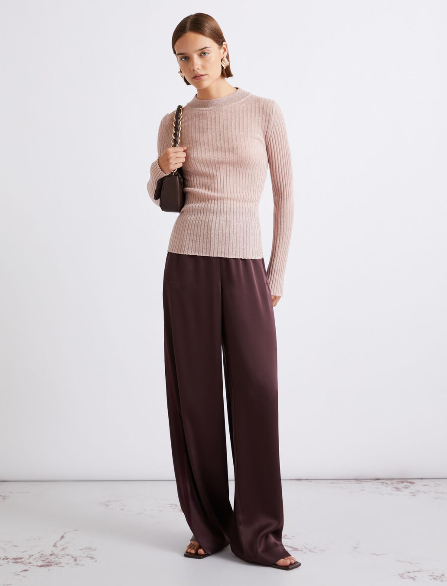 maglione a coste con decorazioni in lurex - rosa