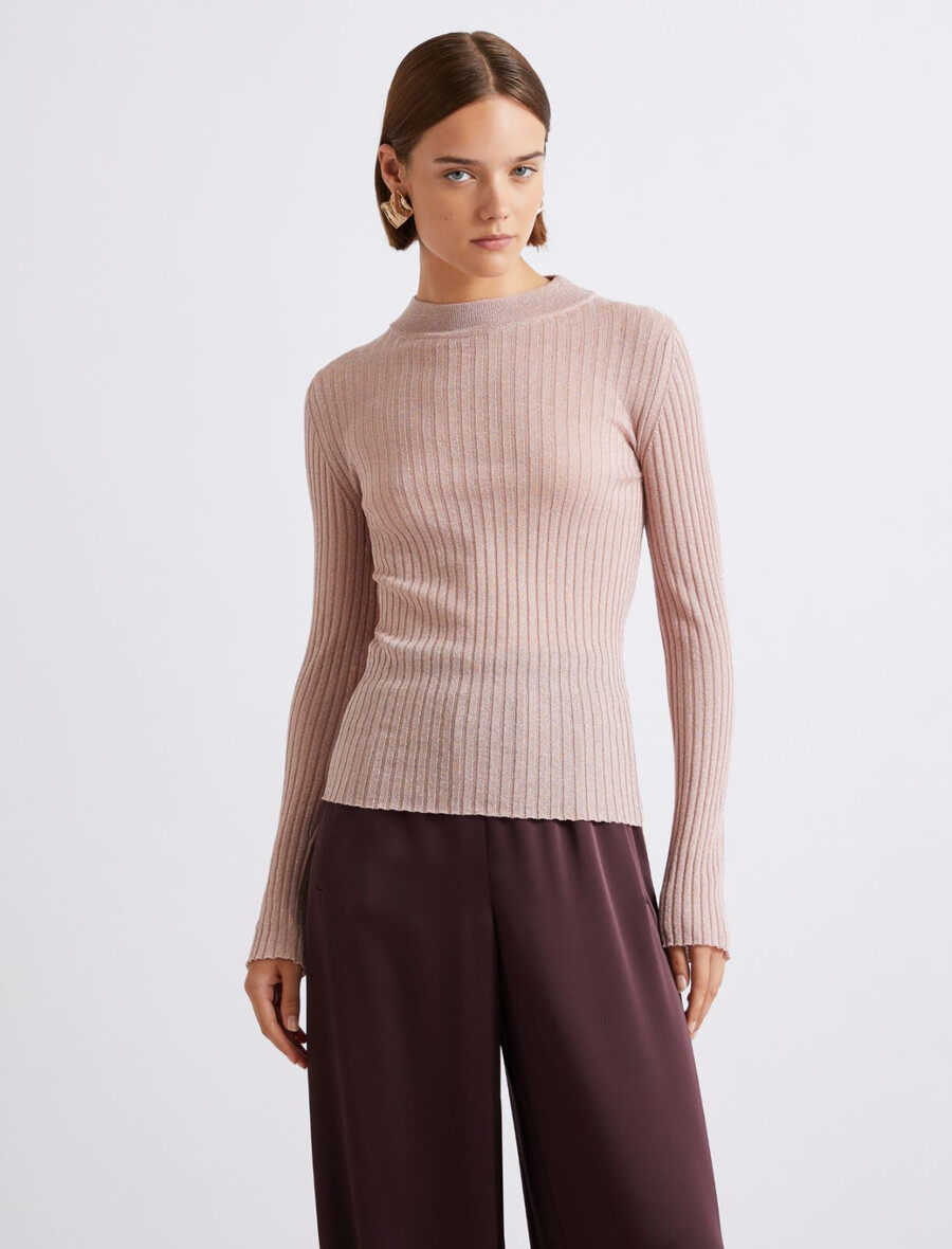 maglione a coste con decorazioni in lurex - rosa