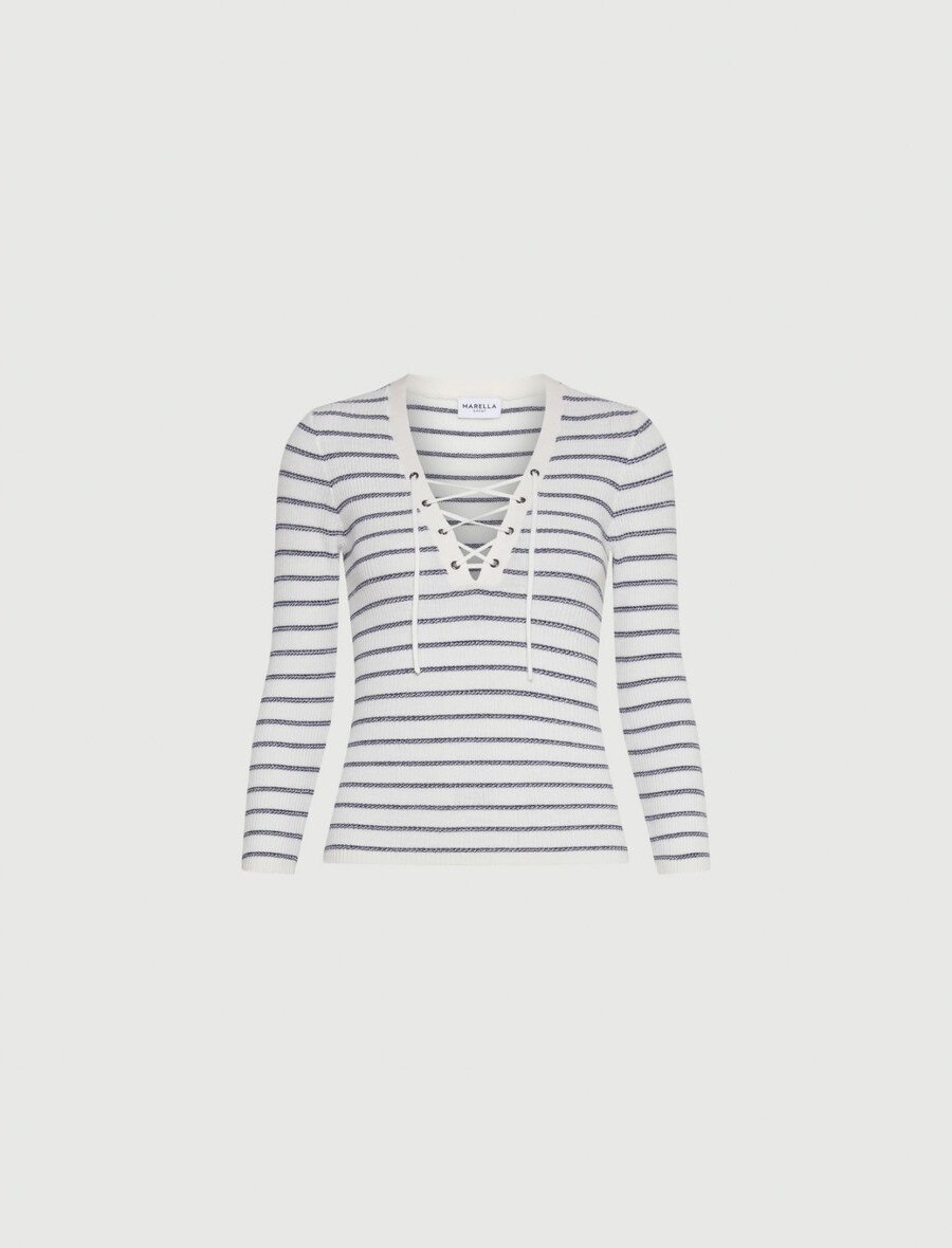 maglione in tessuto di pura lana con inserti in lurex - bianco