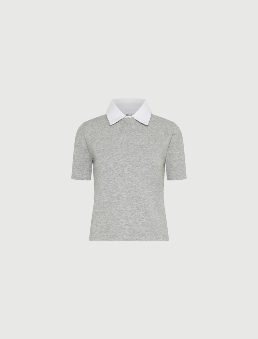 t-shirt con colletto rimovibile e dettaglio in cristallo - grigio