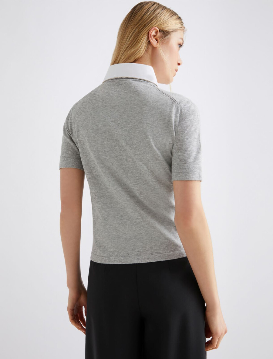 t-shirt con colletto rimovibile e dettaglio in cristallo - grigio